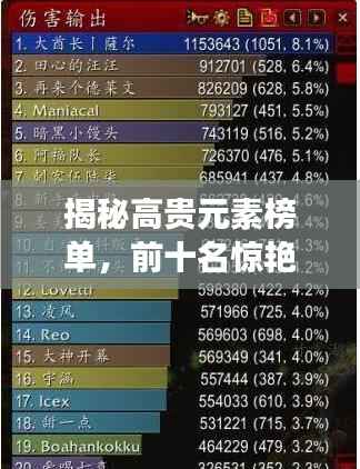 揭秘高贵元素榜单,前十名惊艳登场!